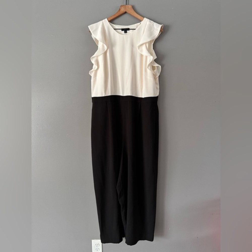 J. Crew Two-Tone Ruffle Sleeve Jumpsuit in Cream and Black